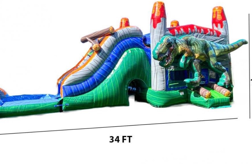 T-Rex Dinosaur Water Slide Bounce House Combo